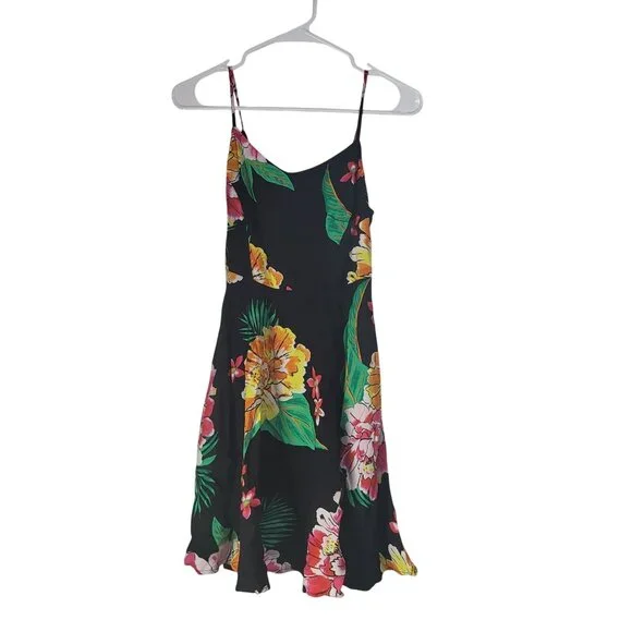 Old Navy Womens XS Black Floral Fit & Flare Cami Dress Tropical Beach Hawaii - Picture 1 of 7